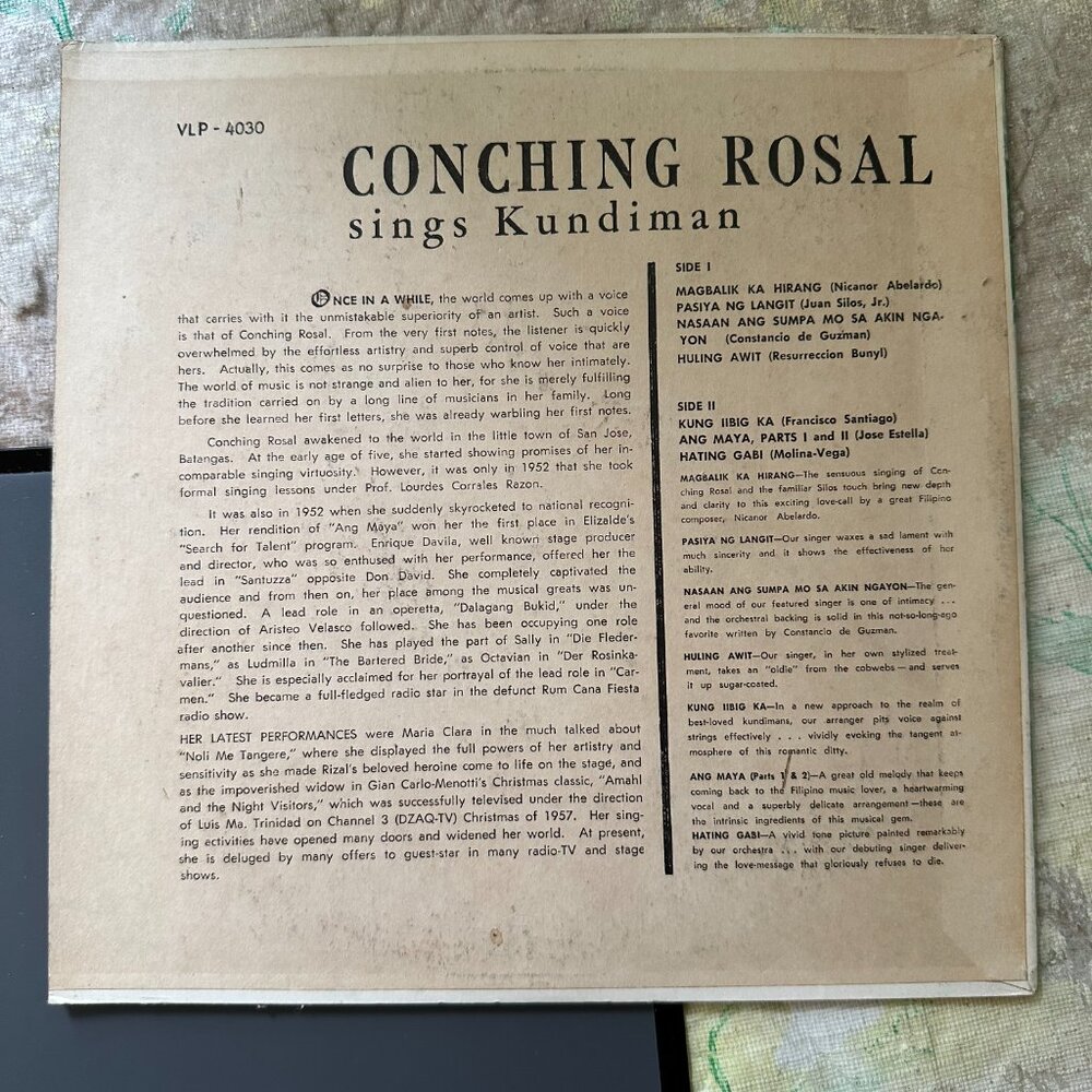 Conching Rosal Sings Kundiman by Conching Rosal Album Villar VLP-4030 - Picture 2 of 6